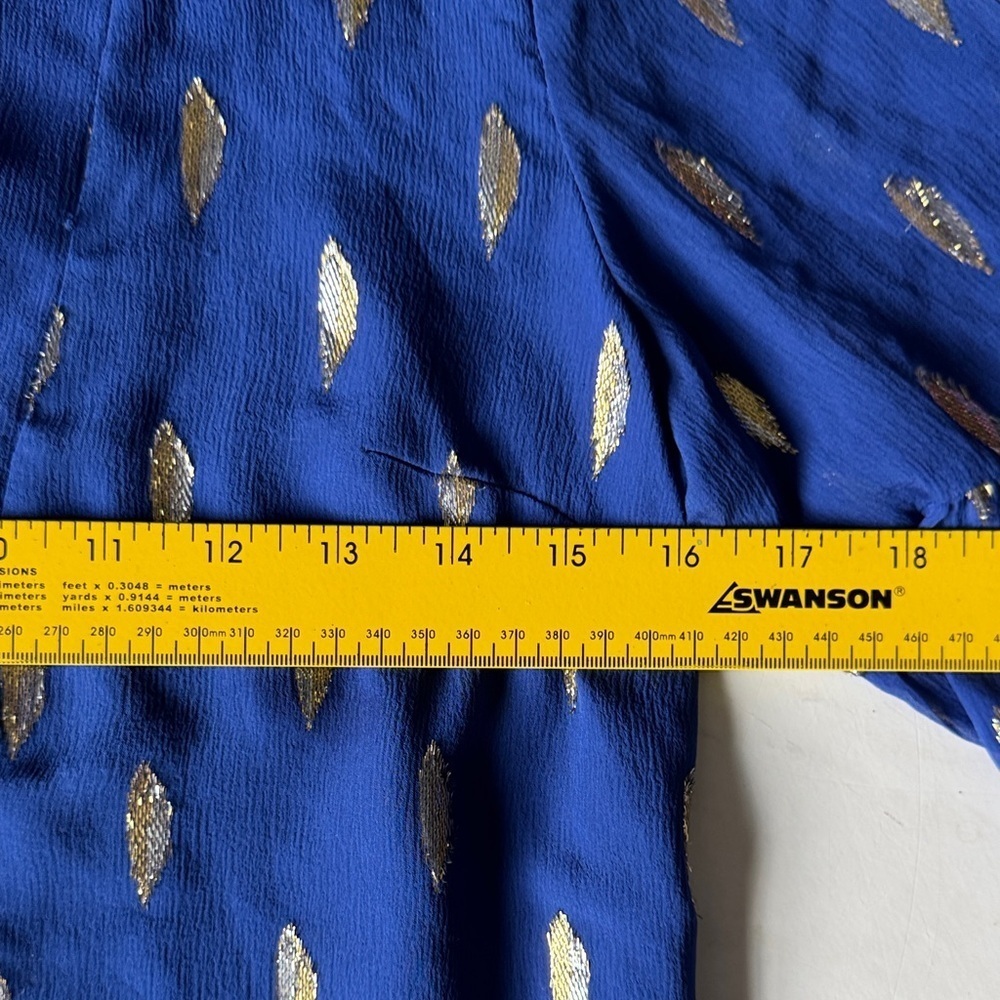 Lilly Pulitzer Royal Blue Blouse with Gold Leaf Pattern - Picture 14 of 16